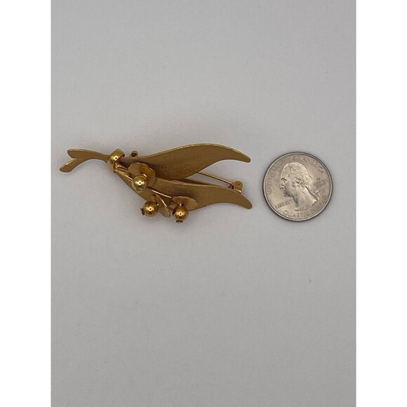 Vintage Brooch Matte Shiny Gold Tone Flowers Leaves 3" - Picture 6 of 6